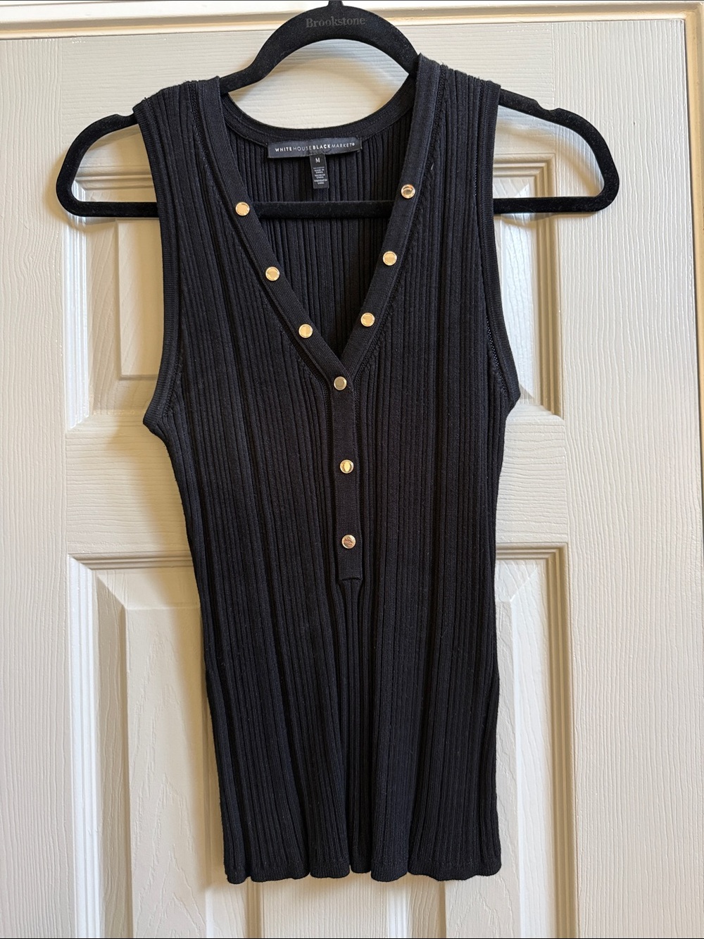 White House Black Market Black Ribbed Snap-Front Tank
